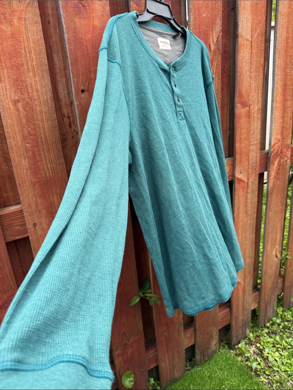 Wrangler Teal Waffle-Knit Henley Long Sleeve Size XL - Picture 2 of 6